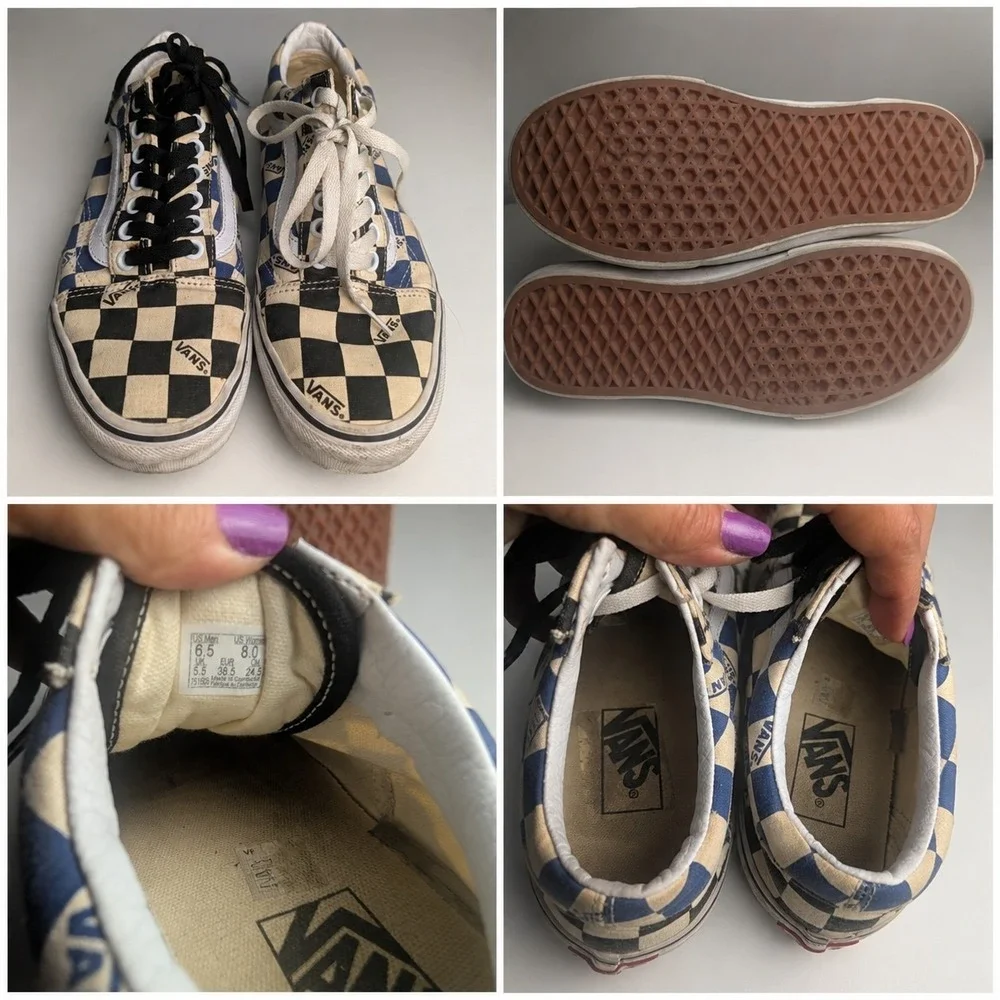 Vans Old Skool Checkerboard Black White Low Top Sneakers Men's 6.5 Women's 8